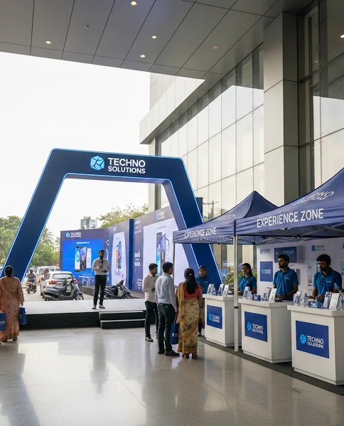 Outdoor branding services campaign showcasing hoardings, billboards, wall branding, transit advertising, and live on-ground promotions in high-traffic city locations.