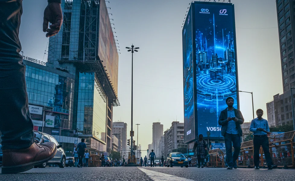 Road shows marketing event with branded van setup, promotional staff interacting with crowd, live product demonstration, and outdoor branding display in a high-footfall public area.