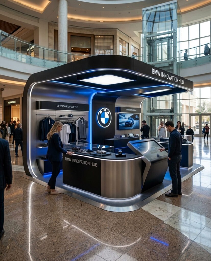 Popup promotional stall with branding and graphics