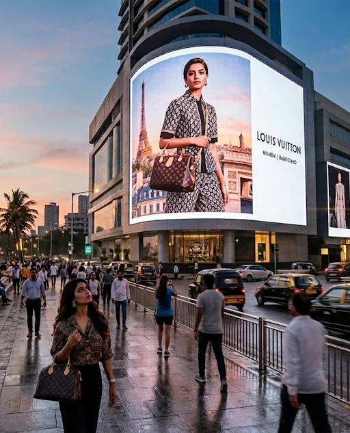 Luxury brand billboard advertising in a premium outdoor location.